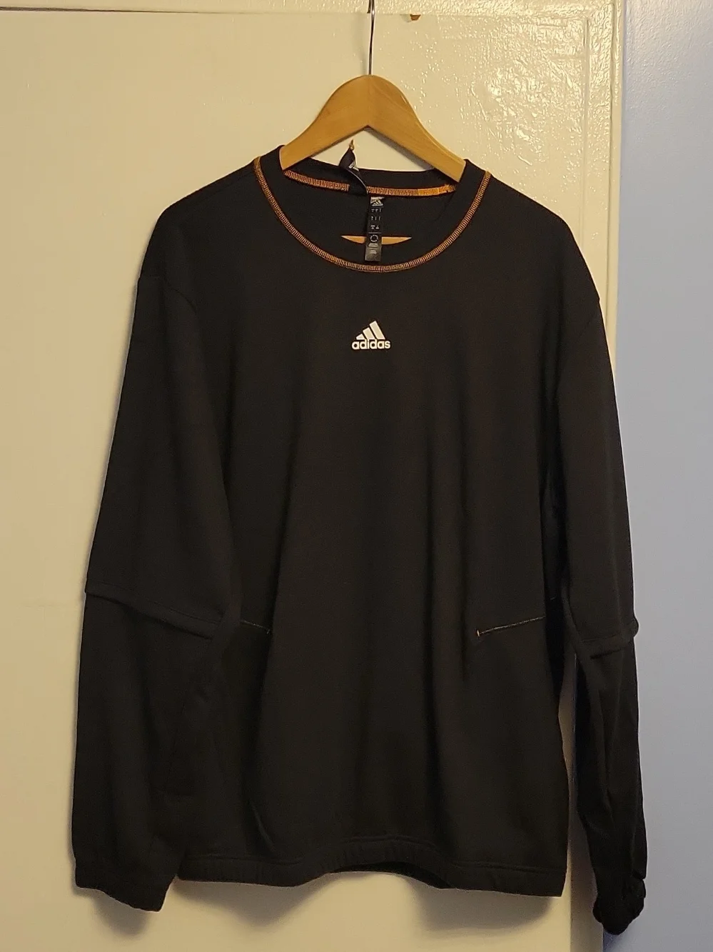 adidas Black Crewneck Sweatshirt with Orange Stitch Accents